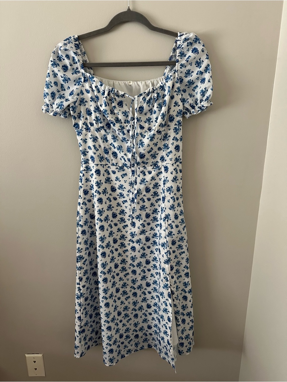 Amazon White and Blue Floral Square-Neck Midi Dress